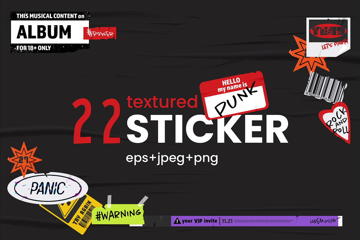 The punk stickers set with texture, a Texture Illustration by Debar's Shop (Photo 1 of 7)