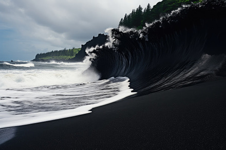 Waves breaking on black sand beach i, a Photo by Iftikhar Alam