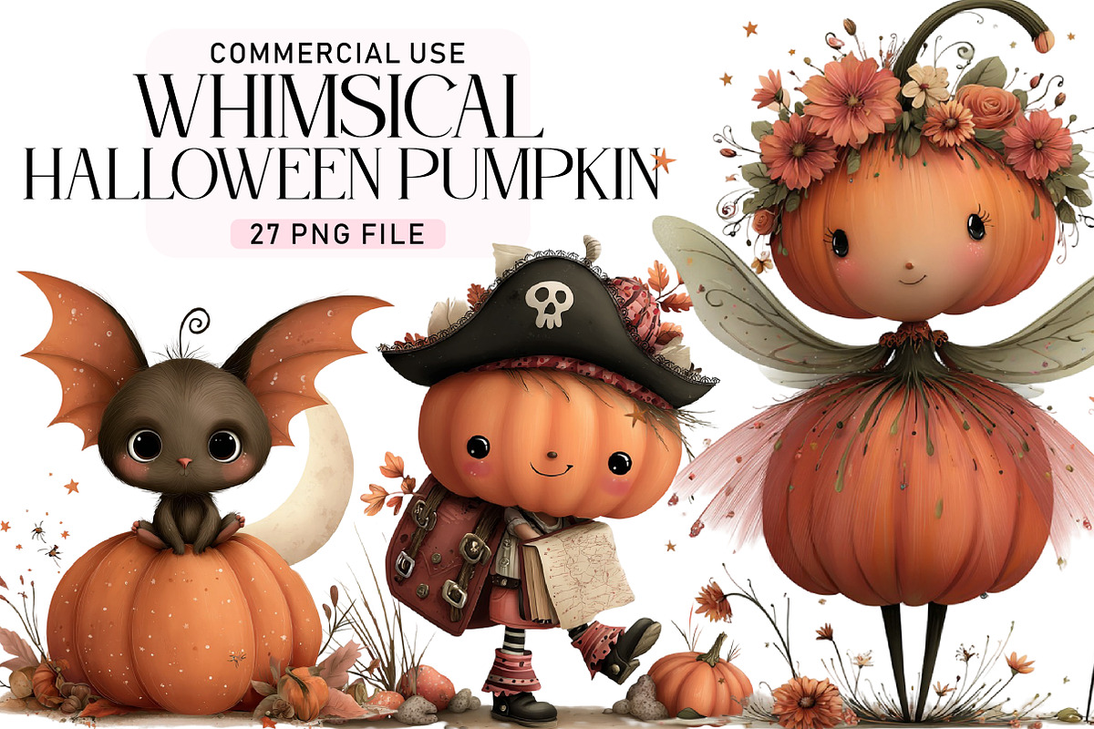 Whimsical Halloween Pumpkin Clipart, a Seasonal Illustration by Daily.Designs (Photo 1 of 5)