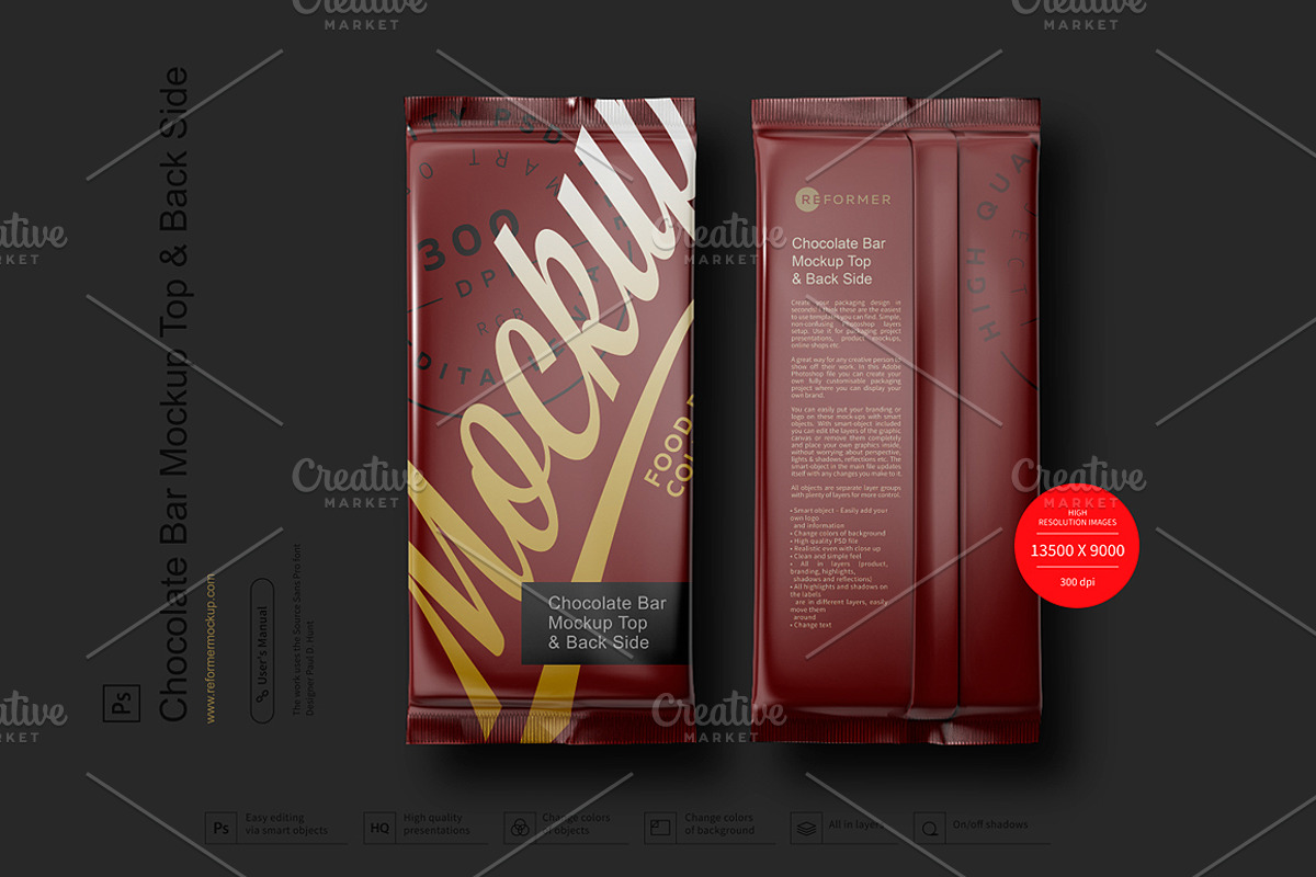 Chocolate Bar Mockup Top & Back Side, a Packaging Mockup by Reformer Mockup (Photo 1 of 6)