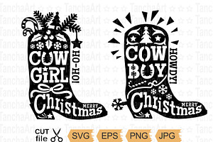 Cowboy Christmas Boots SVG Cut File