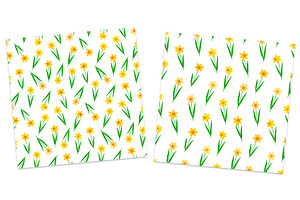 Daffodils Flowers Seamless Patterns