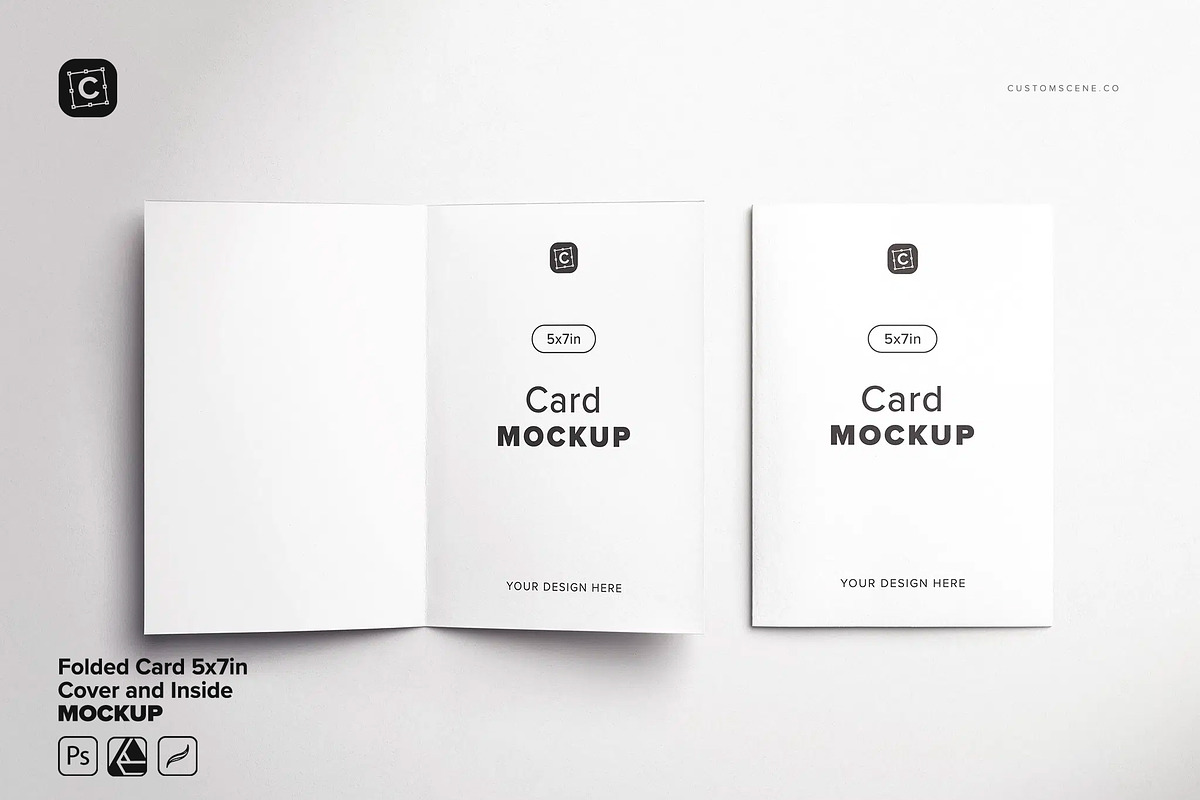 Folded Card 5x7in Cover and Inside, a Product Mockup by Custom Scene (Photo 2 of 8)