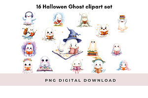 Cute Ghosts Reading Books Set, an Illustration by Anca Digital Vibe