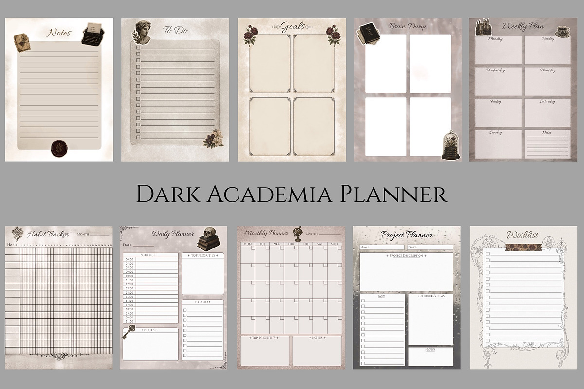 Dark Academia Planner, a Stationery Template by Victoria Obscure (Photo 1 of 3)