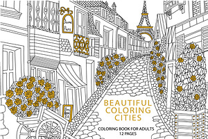 Cities coloring set - 12 pages