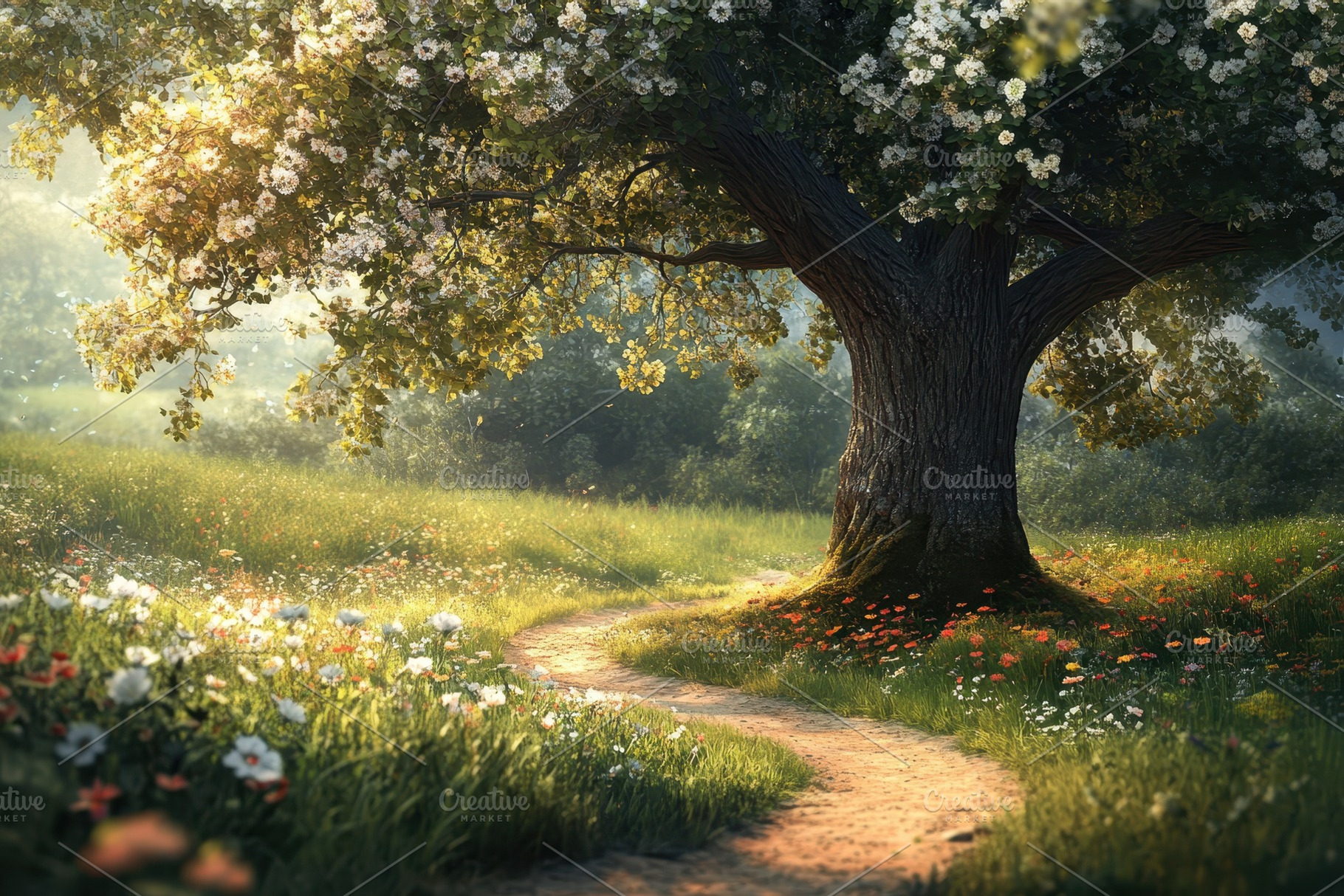 Majestic tree in a sunlit meadow, a Photo by Pavel_design