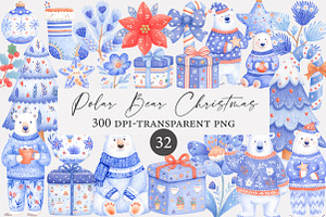 Watercolor Polar Bear Christmas, an Illustration by Designworld