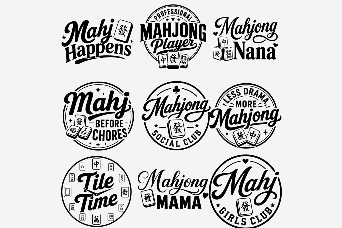 Mahjong Phrases PNG Bundle, a Work Illustration by Tanya Kart (Photo 6 of 9)