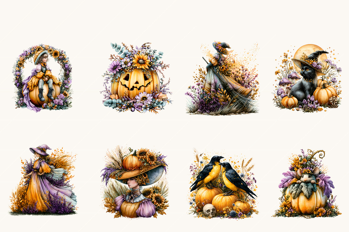 Watercolor Halloween Pumpkin Clipart, a Seasonal Illustration by BusyDaydesign (Photo 2 of 9)