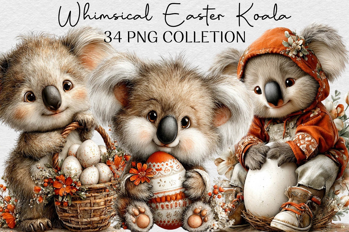 Whimsical Easter Koala Clipart, an Illustration by DreamCafeArt (Photo 1 of 6)