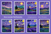Starry Lavender Field Illustration, a Decorative Illustration by Housui Patterns (Thumbnail 2 of 12)