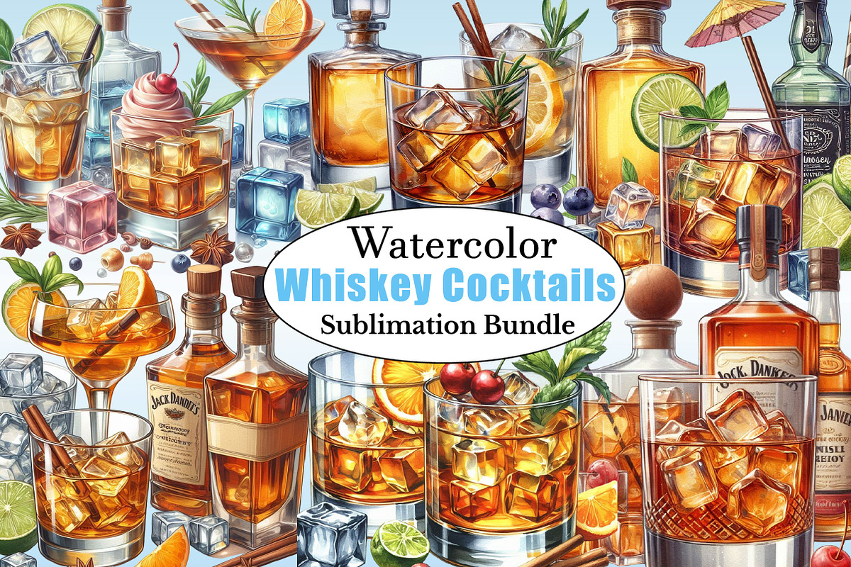 Watercolor Whiskey Cocktails Clipart, a Graphic by CitraGraphics (Photo 1 of 6)