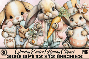 Quirky Easter Bunny Clipart, an Illustration by SVGArt