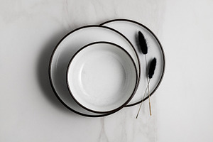 Black and white tableware set on whi, a Food & Drink Photo by Edalin's Store