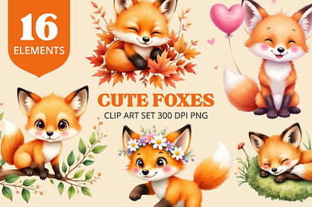 Cute Fox Clipart PNG Set