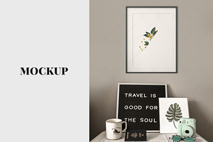 Black Frame Mockup Over Desk