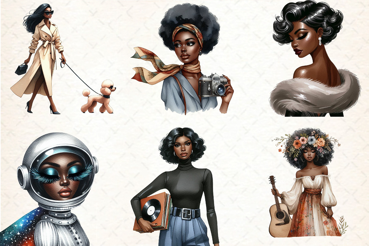 Retro Ebony Glam Clipart, an Illustration by DreamCafeArt (Photo 3 of 6)