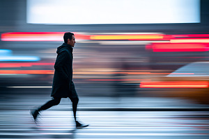 Person walking in a busy city street, a Person Photo by MistyDay