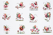 Whimsical Butterfly Flower Clipart, an Illustration by Watercolor design (Thumbnail 4 of 6)