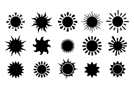 Black sun icons. Isolated summer, a Graphic by LadadikArt