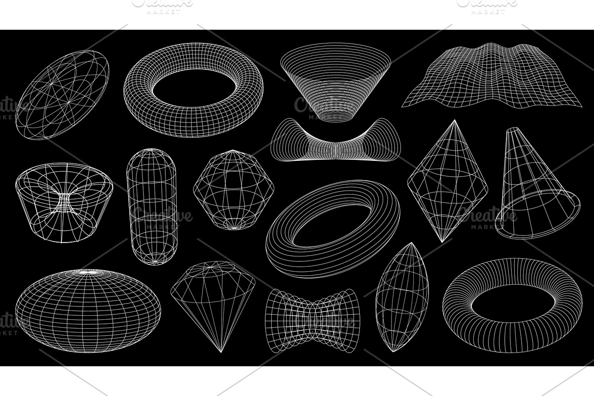 3D wireframe shapes, brutal tech, a Decorative Illustration by Vector Tradition
