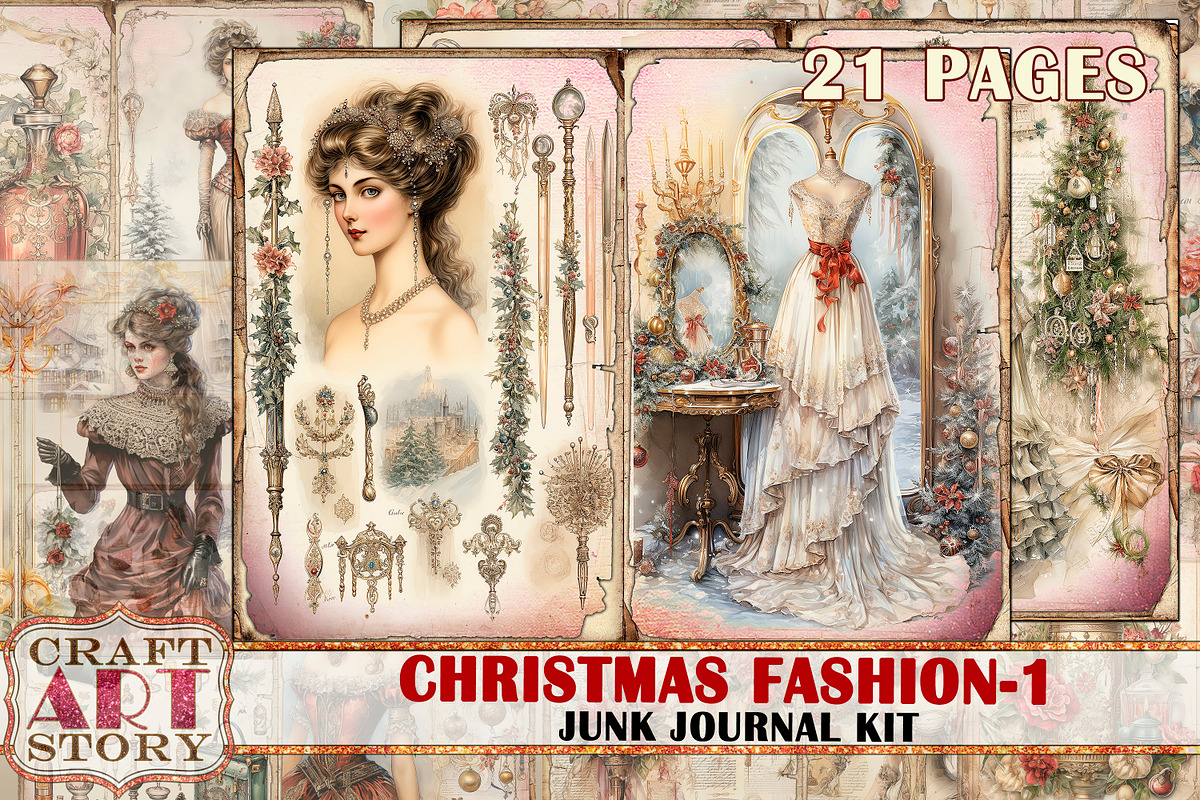 Vintage Christmas Fashion-1, a Person Illustration by CraftArtStory (Photo 1 of 8)