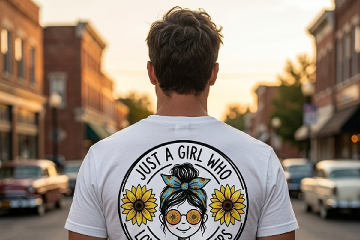 Just A Girl Who Loves Sunflowers PNG, a Shirt Mockup by Vector Stall (Photo 2 of 15)