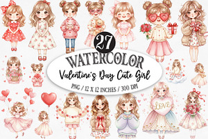 Whimsical Valentine's Day Cute Girl, an Illustration by Designking