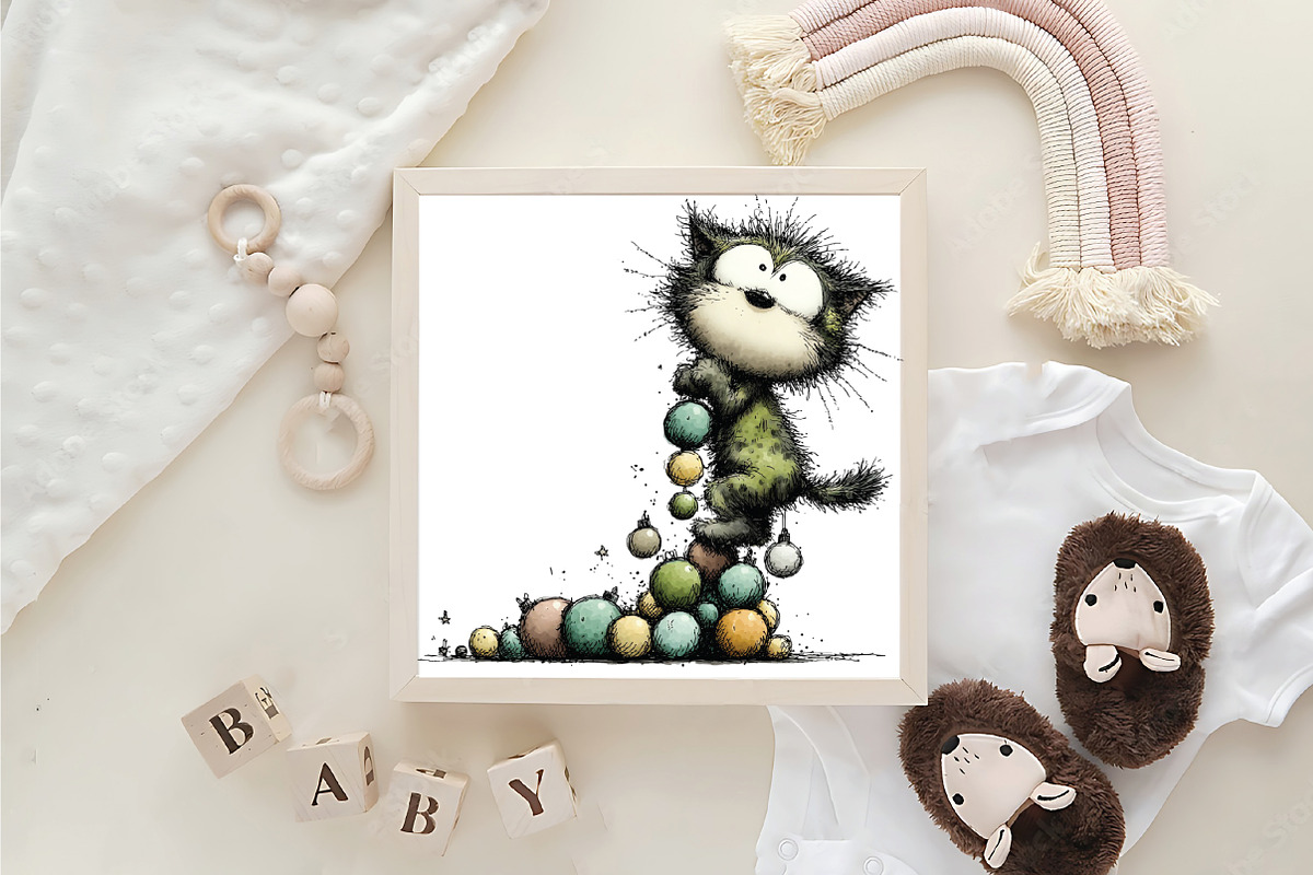 Quirky Funny Christmas Cat Clipart, an Illustration by CraftArtStudio (Photo 6 of 6)