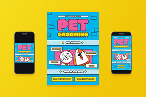 Blue Cartoon Pet Grooming Flyer Set, a Flyer Template by Aiyari Graphic