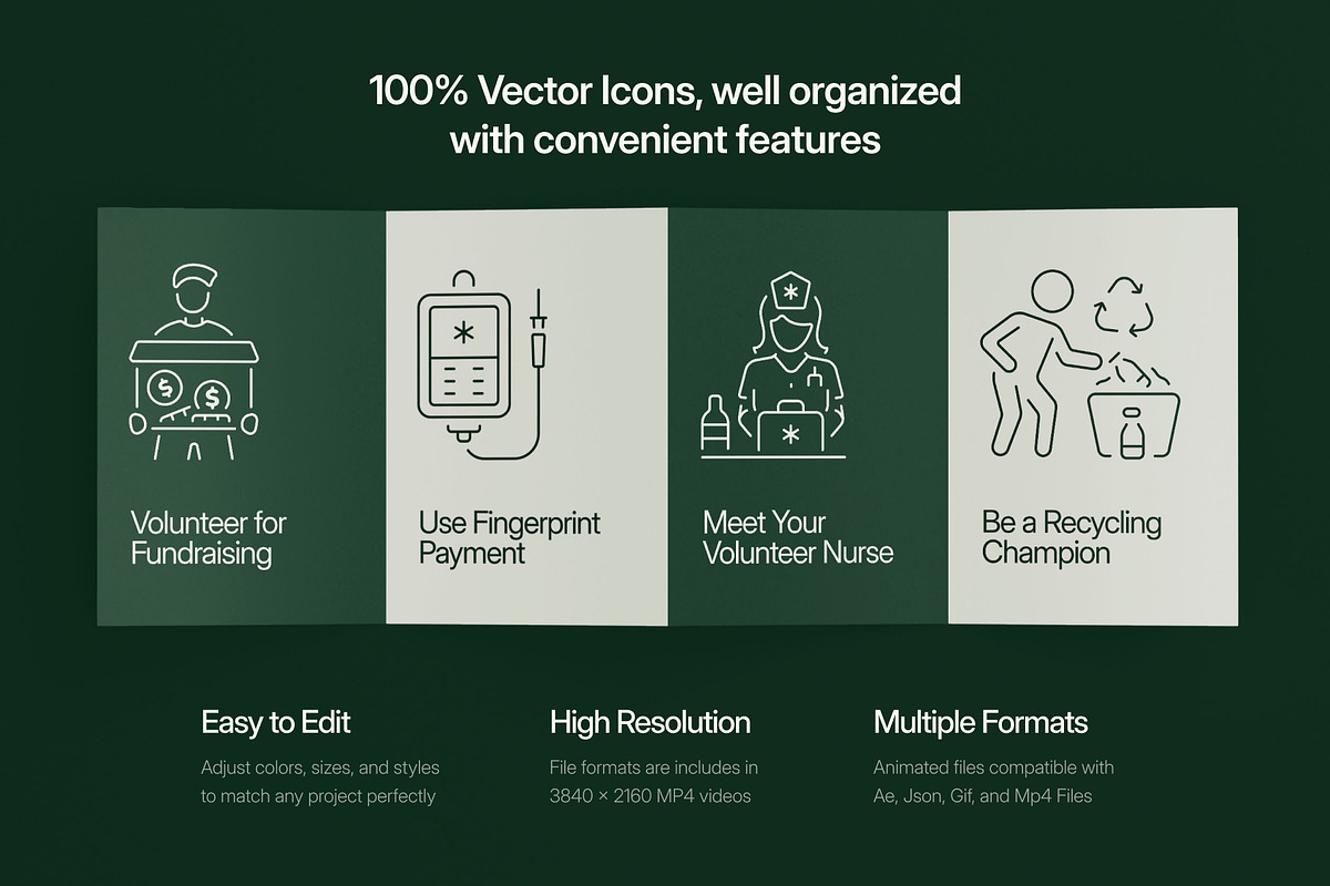Animated Volunteer Icon Set, an Outline Icon by Prosymbols (Photo 2 of 3)