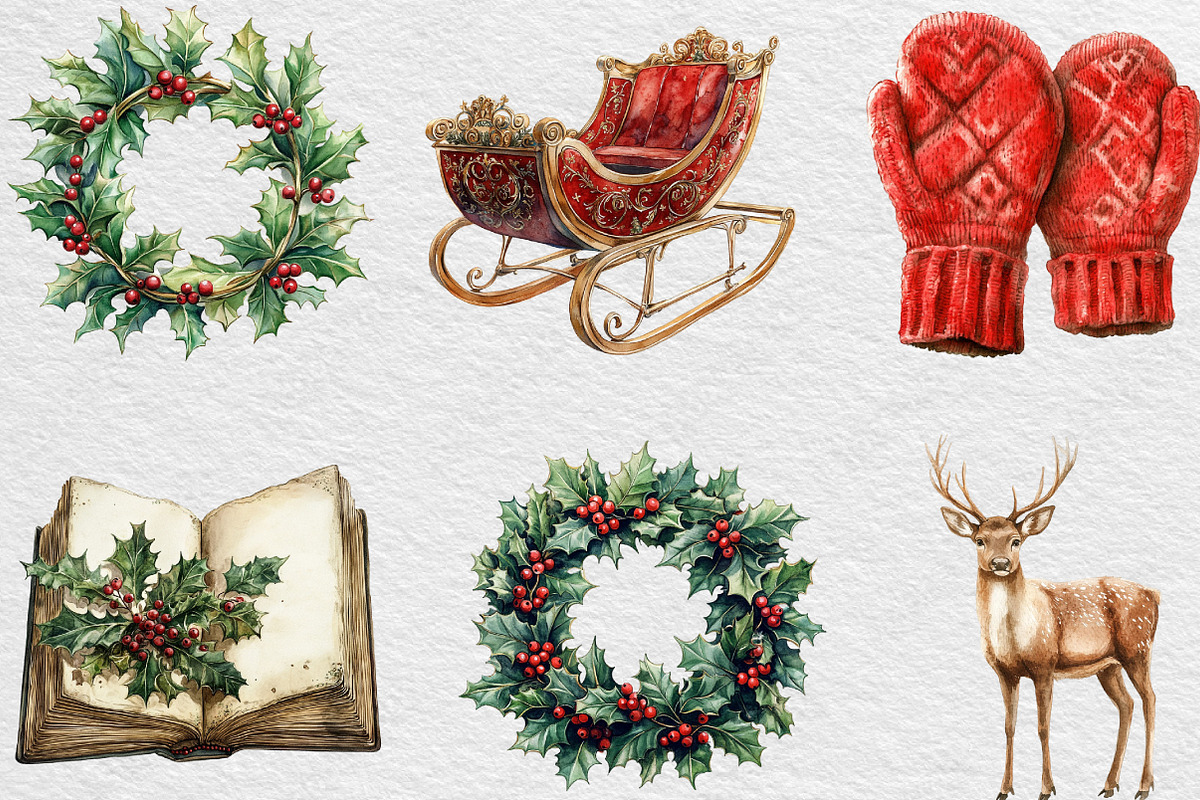 Vintage Christmas Clipart Bundle, an Illustration by Black Bird Studio (Photo 5 of 6)