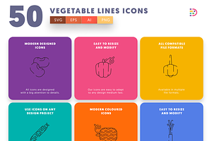 50 Vegetable Lines Icons