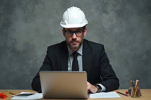 Architect Working on Laptop Wearing, a Business Photo by Stock Shape