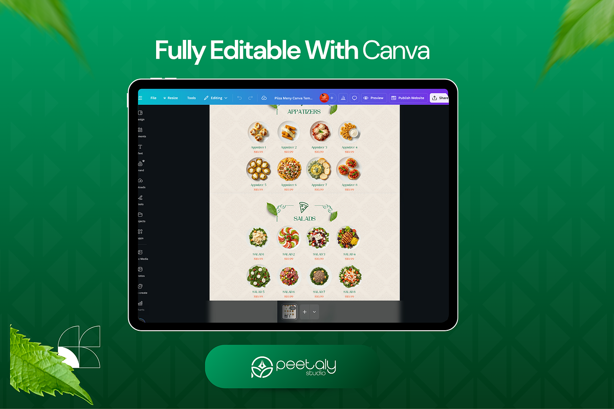 Pizza Restaurant Menu Canva Template, a Landing Page Template by PeetalyStudioDesigns (Photo 6 of 7)