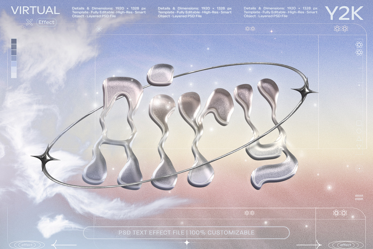 Y2K Chrome Aesthetic Text Effect, a Layer Style Add-On by wavebreak