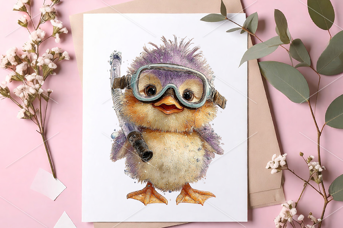 Watercolor Summer Funny Chick PNG, a Seasonal Illustration by Canvas Craft (Photo 7 of 7)