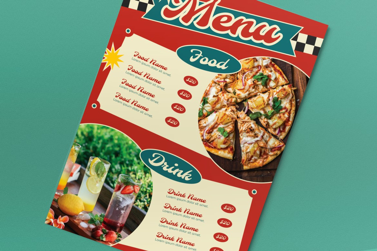 Red Retro 1970s Food Menu, a Flyer Template by graphicook (Photo 3 of 8)