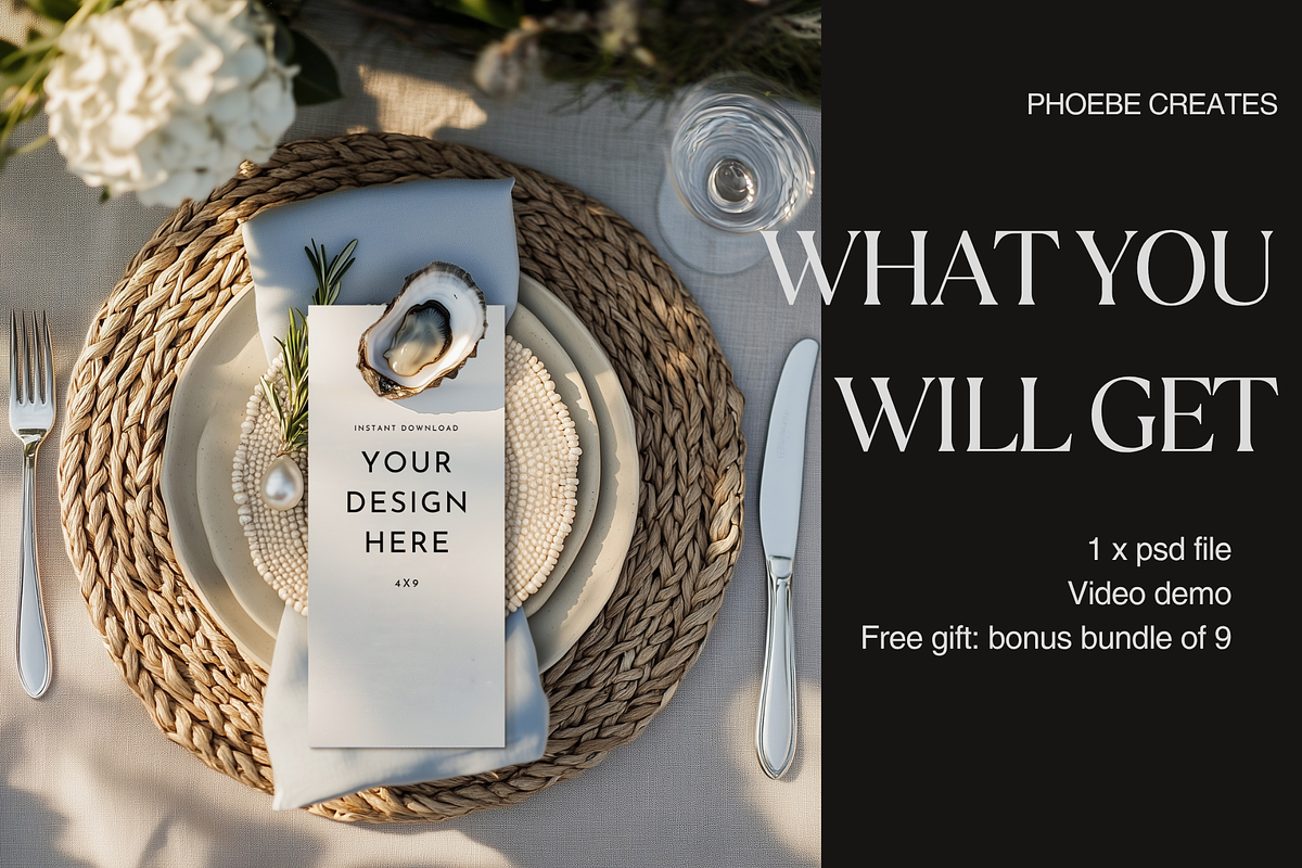 4x9 Menu Mockup PSD – Coastal Table, a Product Mockup by PhoebeCreates (Photo 2 of 5)