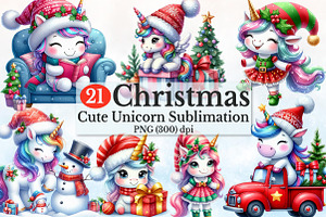Watercolor Christmas Cute Unicorn