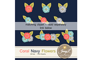 Coral Navy Floral Digital Papers, a Pattern Graphic by JennyL Designs (Thumbnail 5 of 5)