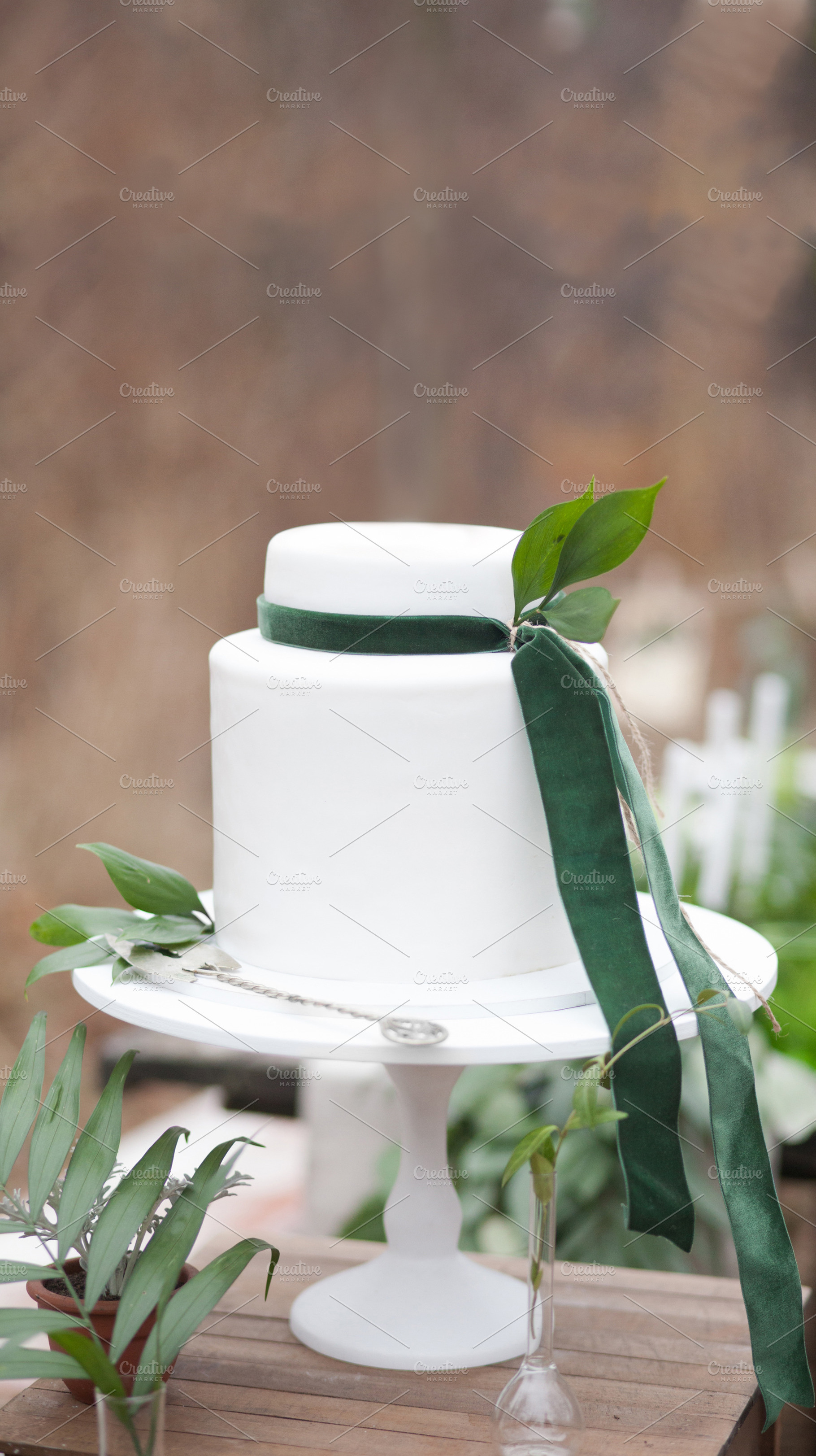 White cake featuring cake, white, and green, a Food & Drink Photo by Marine Girl shop