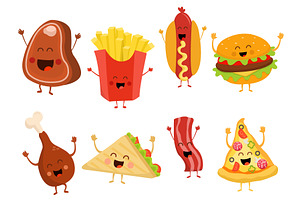 Cute Fast Food Character Set