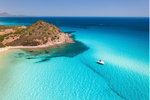 Aerial view of luxury yacht on blue, a Transportation Photo by den-belitsky