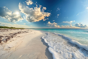 Summer beach panorama showcasing wav, a Photo by Iftikhar Alam