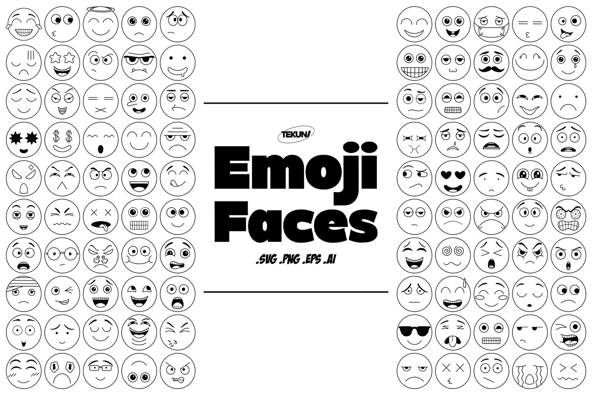 Emoji Faces Line Art, an Emoji Icon by Tekuni (Photo 1 of 9)