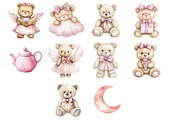 Watercolor Pink Teddy Bear Clipart, a Seasonal Illustration by Design Market (Thumbnail 4 of 4)