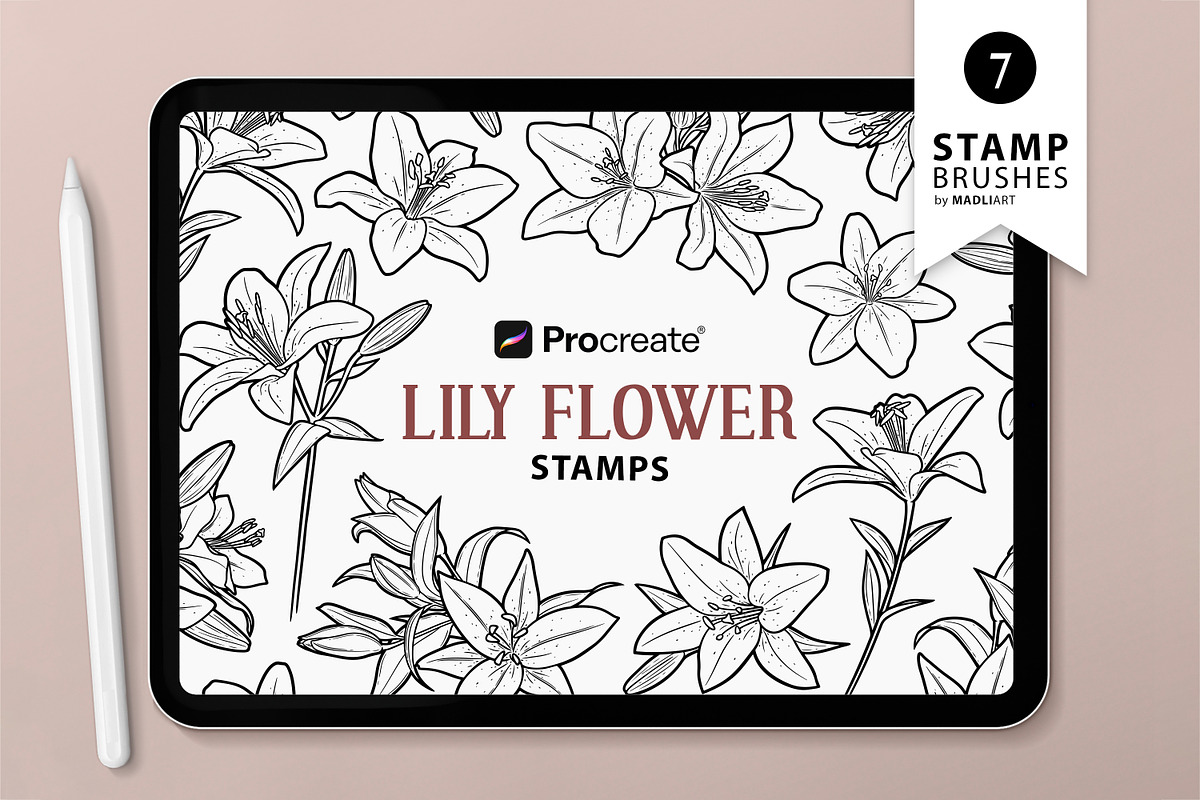 Lily Flower Procreate Brush Stamps, a Brush Add-On by MadliArt