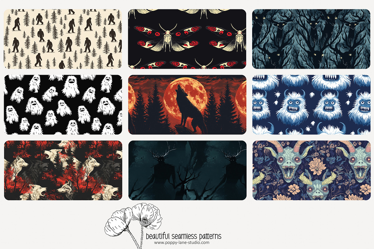 70 cryptid seamless pattern, a Pattern Graphic by Poppy Lane Studio